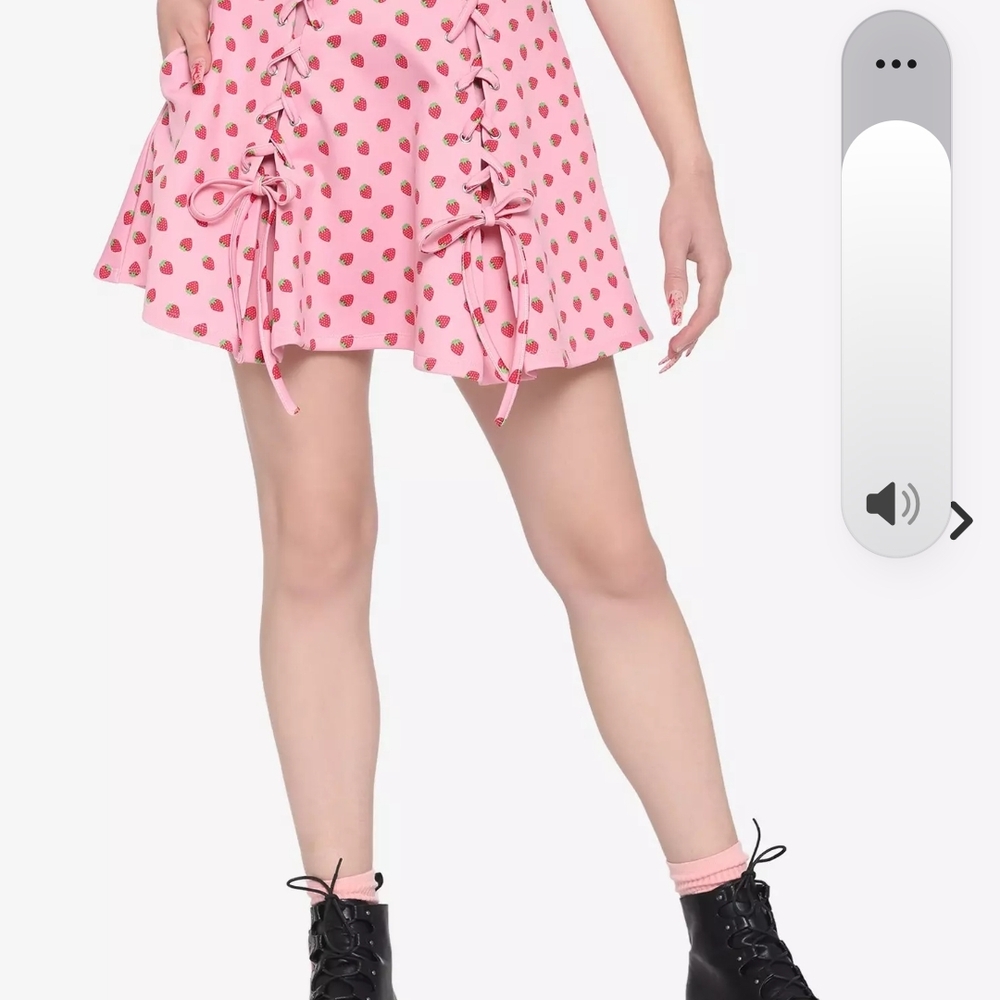 Hot Topic Pink Strawberry Lace-Up Mini Skirt